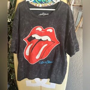 the Rolling Stones Black Tee with Red Tongue Graphic